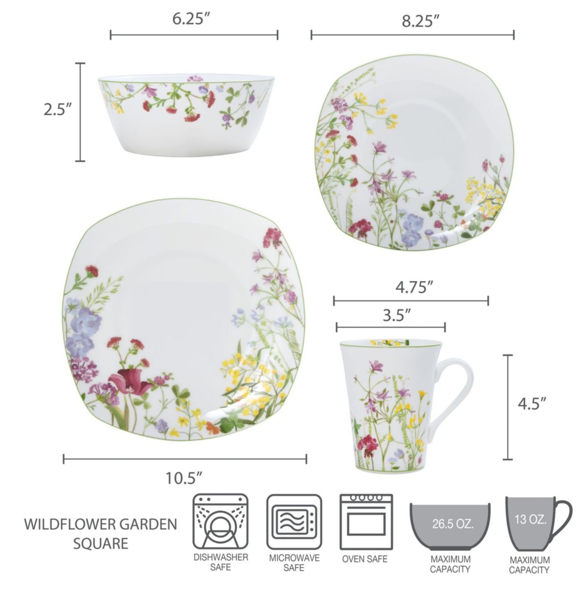 Wildflower Garden 16 Piece Dinnerware Set, Service For 4