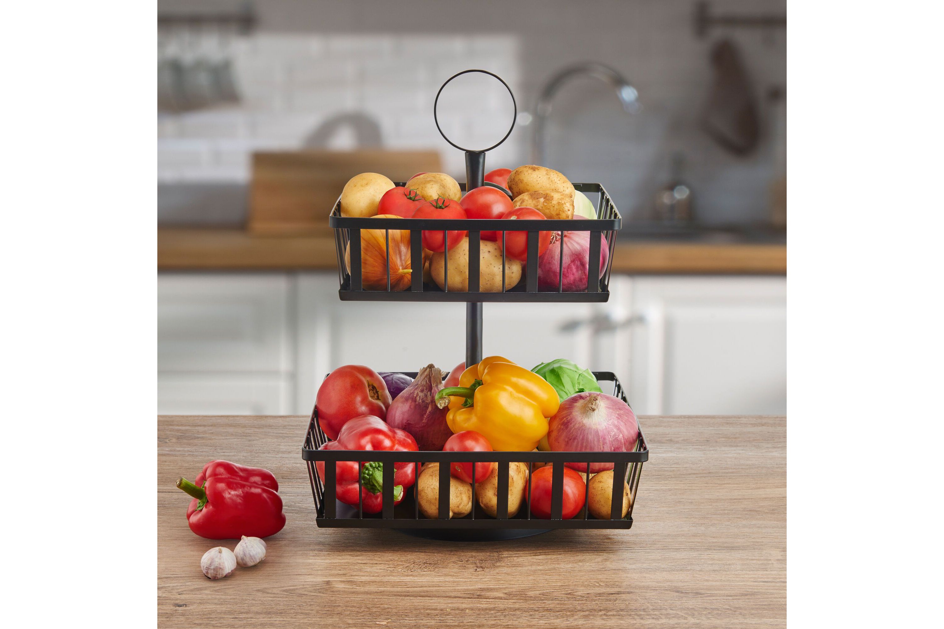 Rotating 2-Tier Stripe Basket