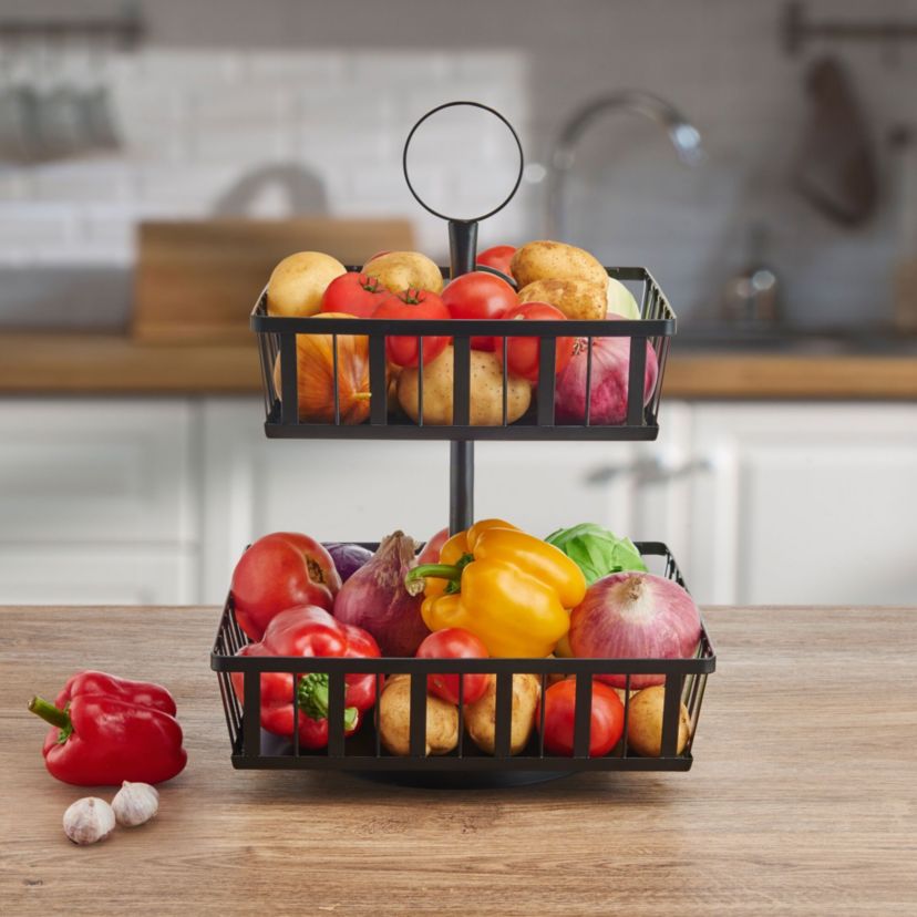 Rotating 2-Tier Stripe Basket