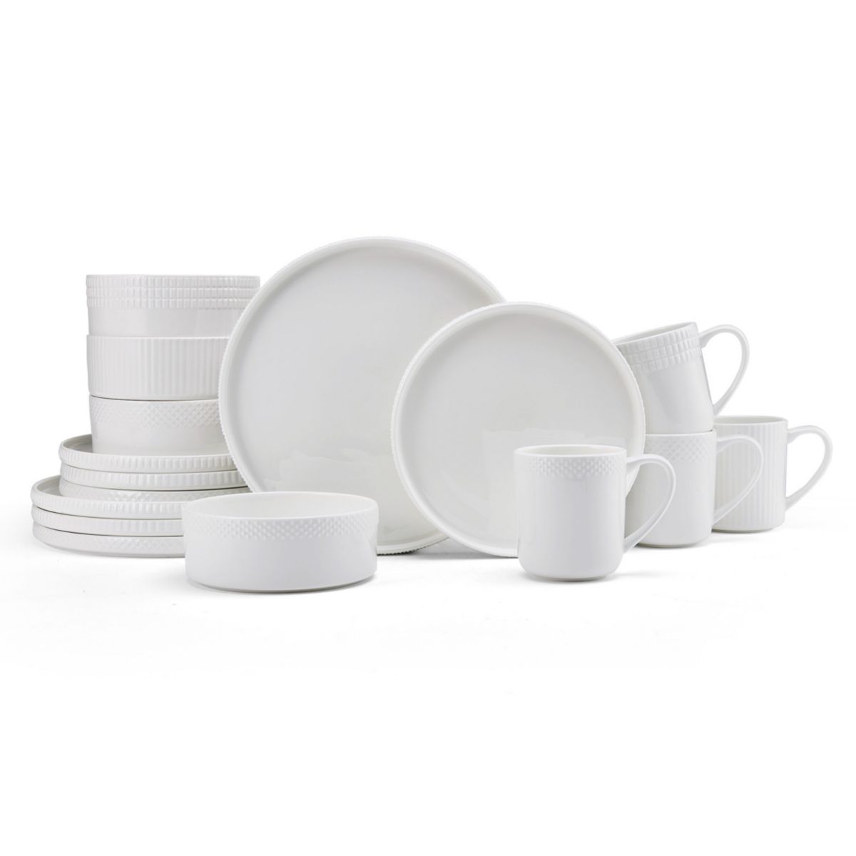 Camila Bone China Lightweight Chip Resistant 16 Piece Dinnerware Set, Service For 4, White
