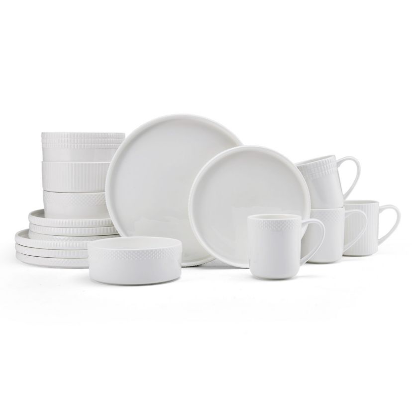Camila Bone China Lightweight Chip Resistant 16 Piece Dinnerware Set, Service For 4, White