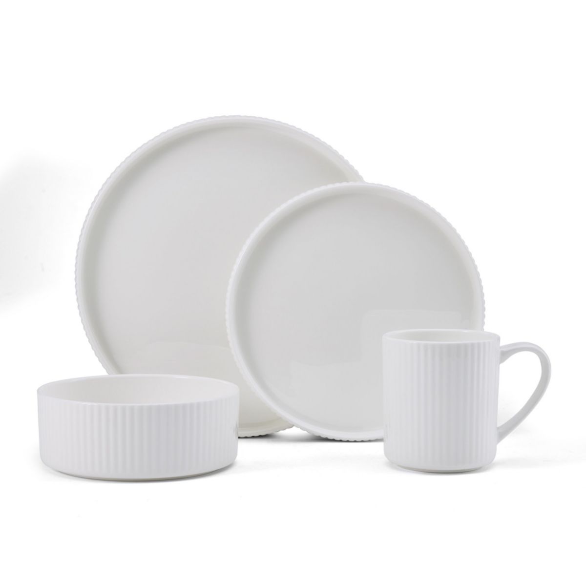 Camila Bone China Lightweight Chip Resistant 16 Piece Dinnerware Set, Service For 4, White