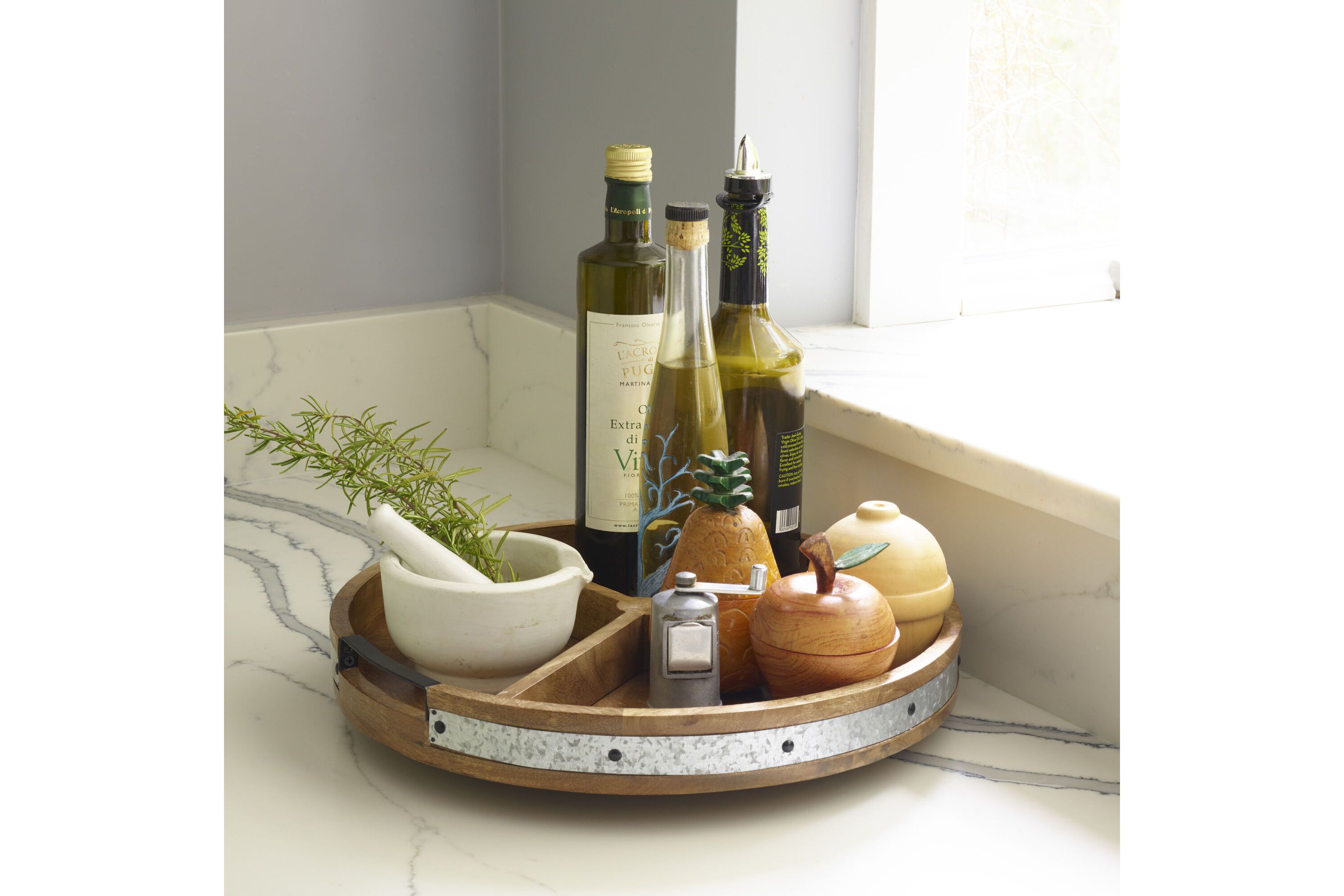 Round Lazy Susan w/Galvanized Band and Removable Dividers