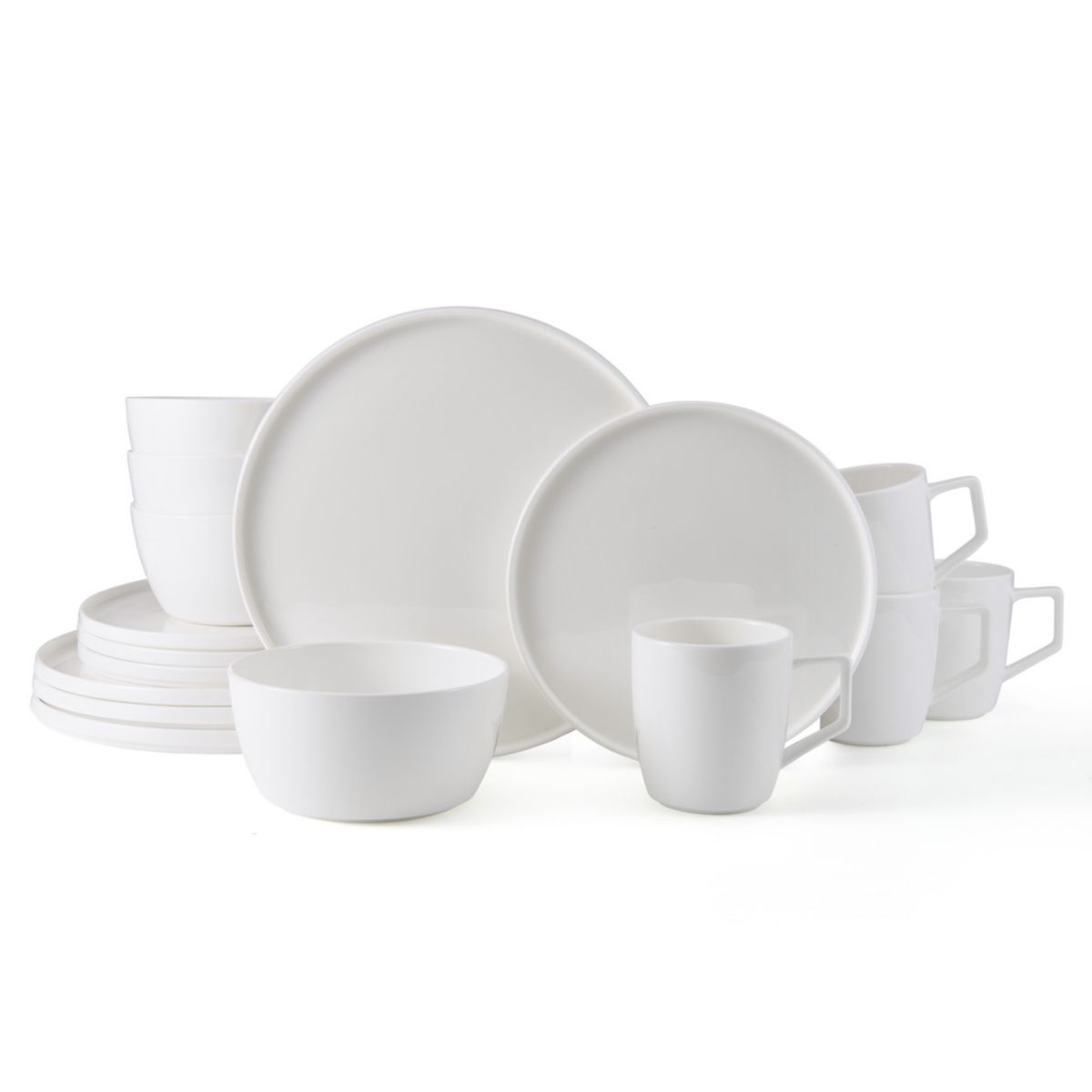 Sloane Bone China Lightweight Chip Resistant 16 Piece Dinnerware Set, Service for 4, White