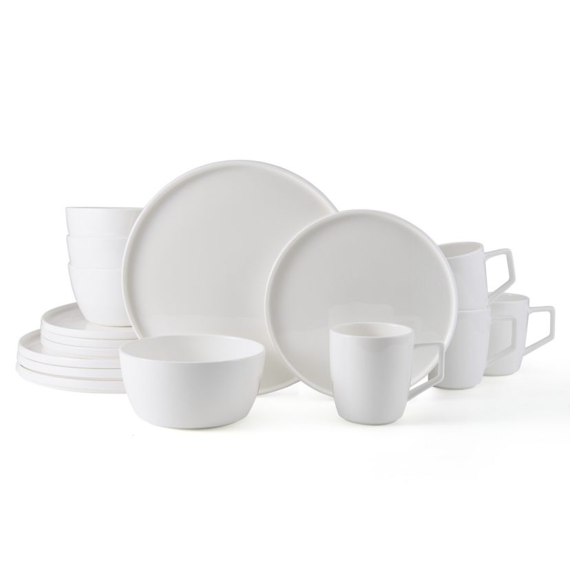 Sloane Bone China Lightweight Chip Resistant 16 Piece Dinnerware Set, Service for 4, White