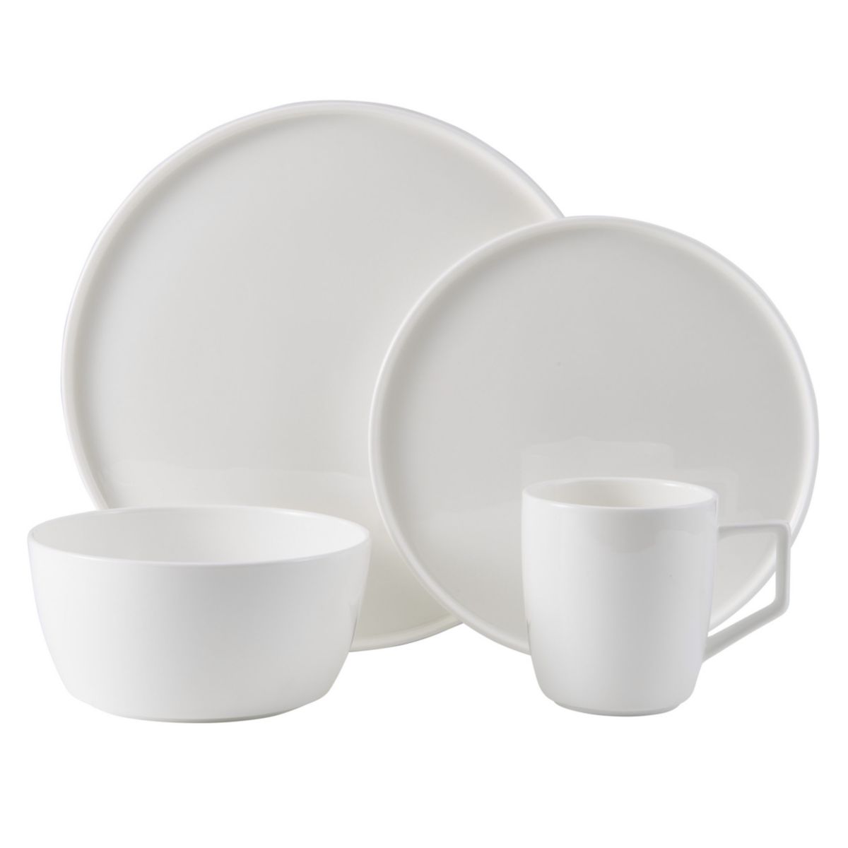 Sloane Bone China Lightweight Chip Resistant 16 Piece Dinnerware Set, Service for 4, White