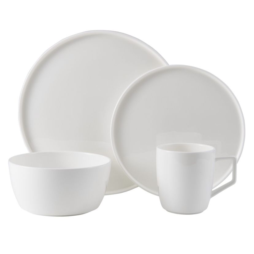 Sloane Bone China Lightweight Chip Resistant 16 Piece Dinnerware Set, Service for 4, White
