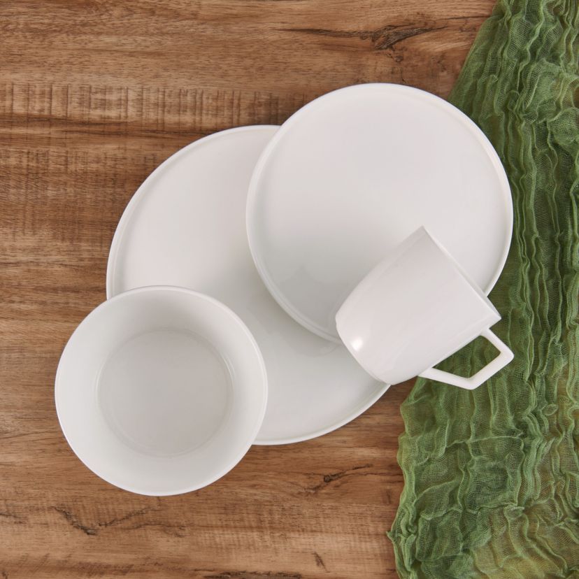 Sloane Bone China Lightweight Chip Resistant 16 Piece Dinnerware Set, Service for 4, White