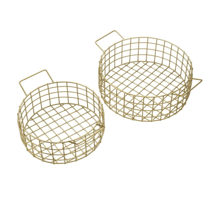 Kendall Set of 2 Round Centerpiece Baskets with a Gold Finish