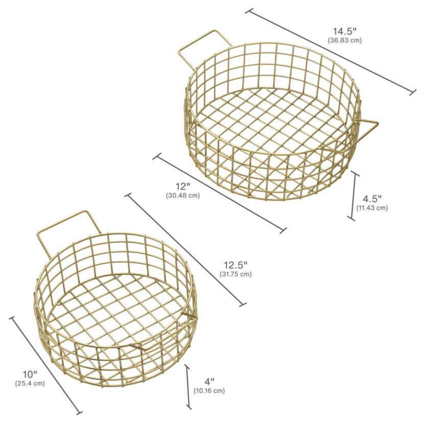 Kendall Set of 2 Round Centerpiece Baskets with a Gold Finish