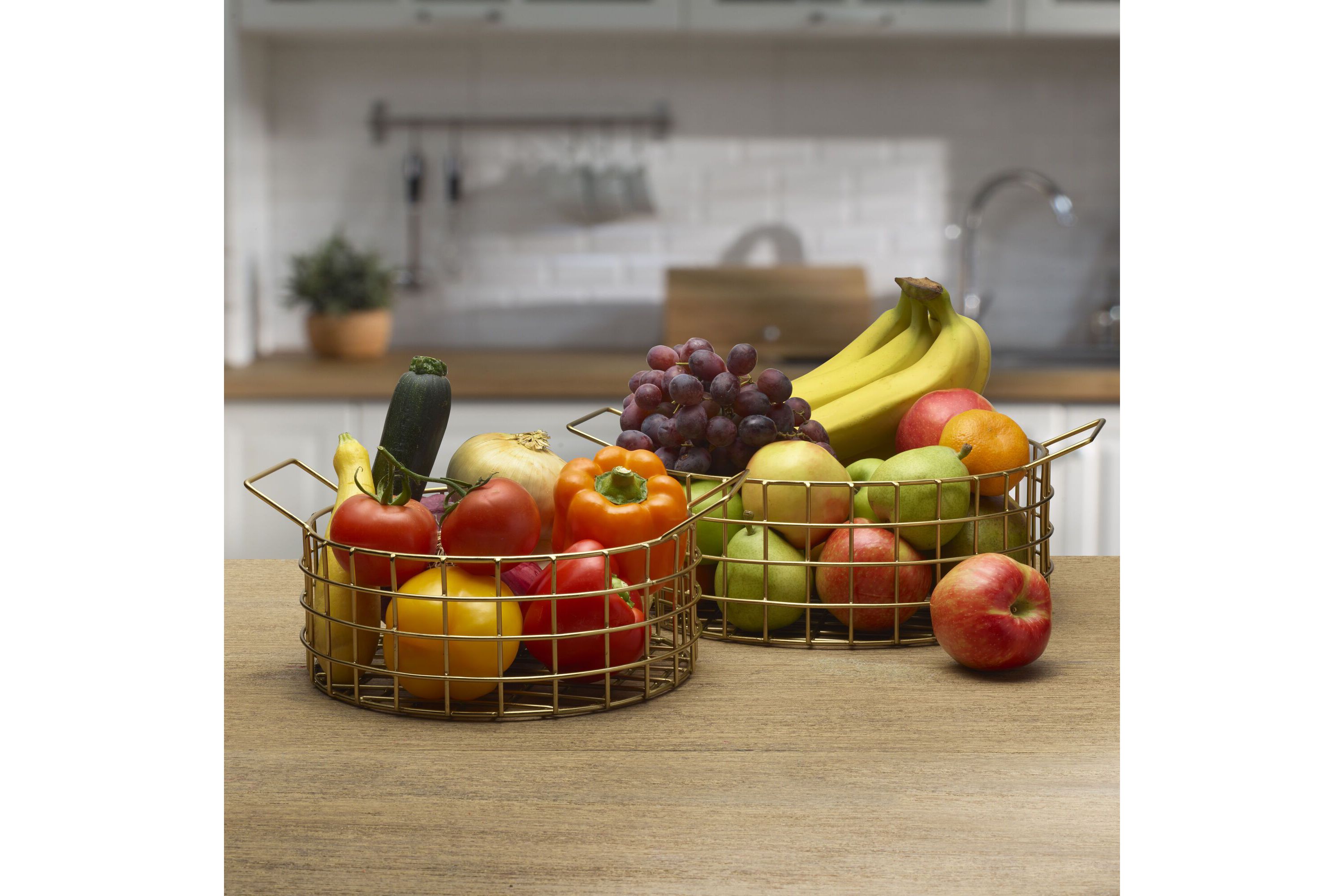 Kendall Set of 2 Round Centerpiece Baskets with a Gold Finish