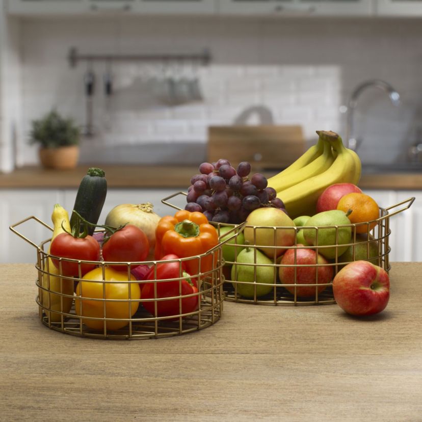 Kendall Set of 2 Round Centerpiece Baskets with a Gold Finish