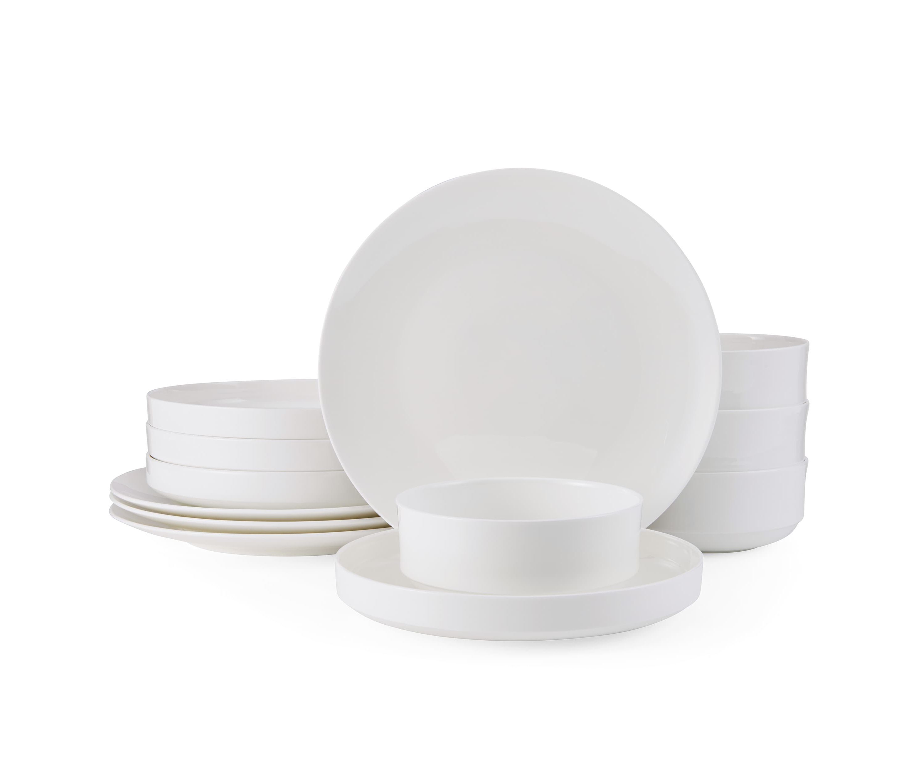 Macie Bone China Lightweight Chip Resistant 12 Piece Dinnerware Set, Service for 4, White