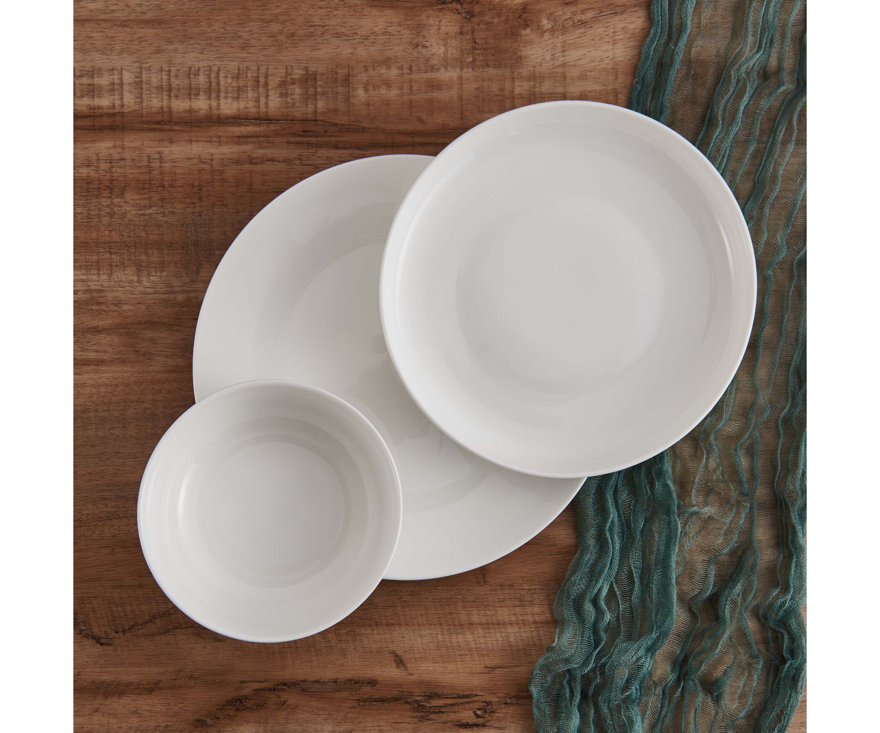 Macie Bone China Lightweight Chip Resistant 12 Piece Dinnerware Set, Service for 4, White
