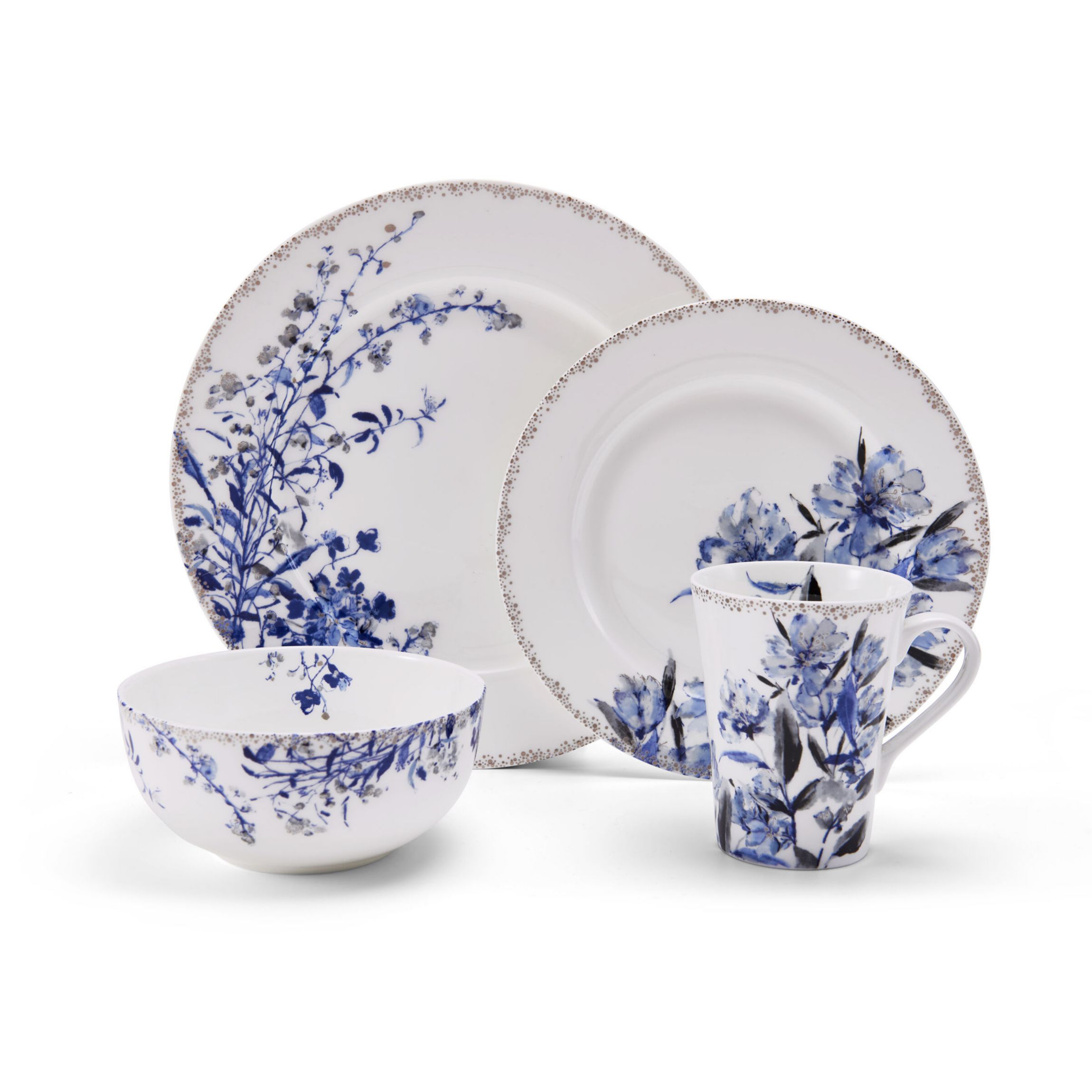 Mikasa Kaia Floral Bone China Dinner Plates, Set of 4, 11 Inch