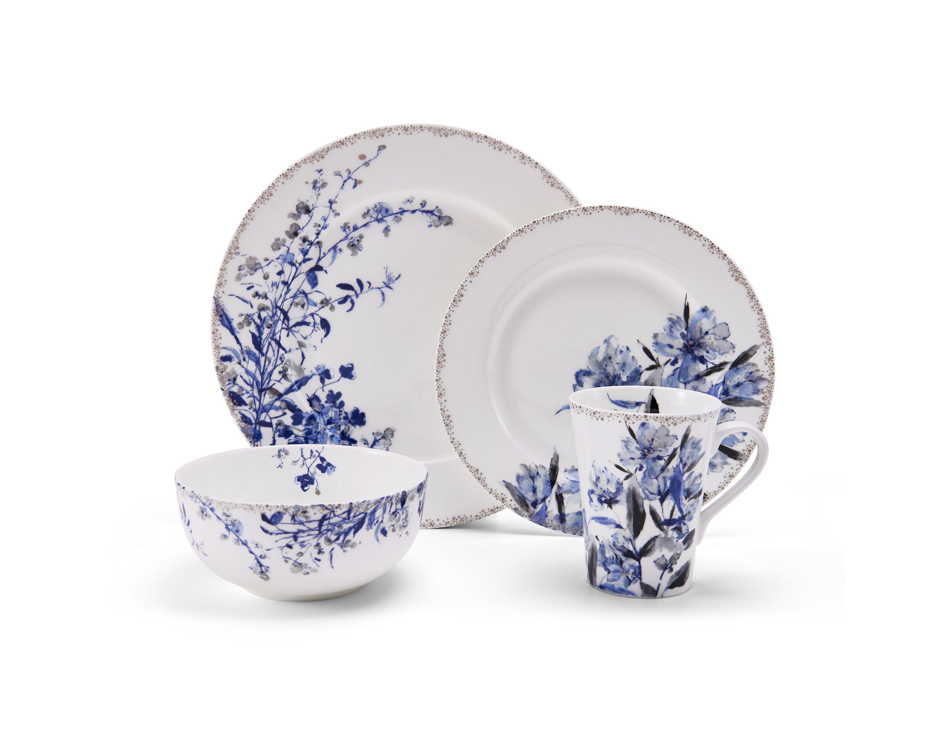 Mikasa Kaia Floral Bone China Dinner Plates, Set of 4, 11 Inch