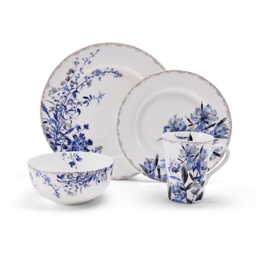 Mikasa Kaia Floral Bone China Dinner Plates, Set of 4, 11 Inch