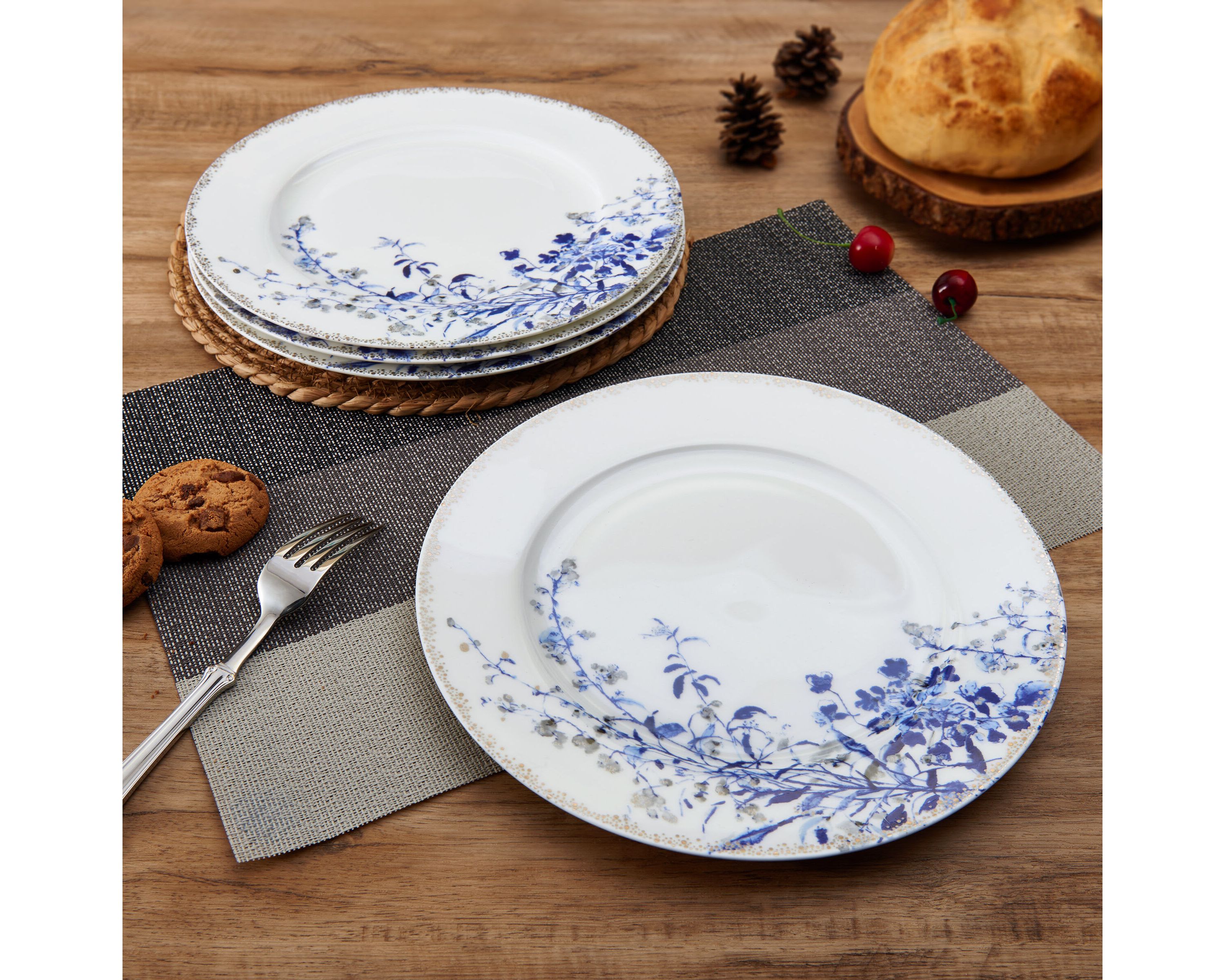 Mikasa Kaia Floral Bone China Dinner Plates, Set of 4, 11 Inch