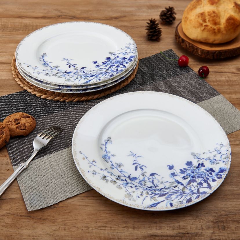 Mikasa Kaia Floral Bone China Dinner Plates, Set of 4, 11 Inch