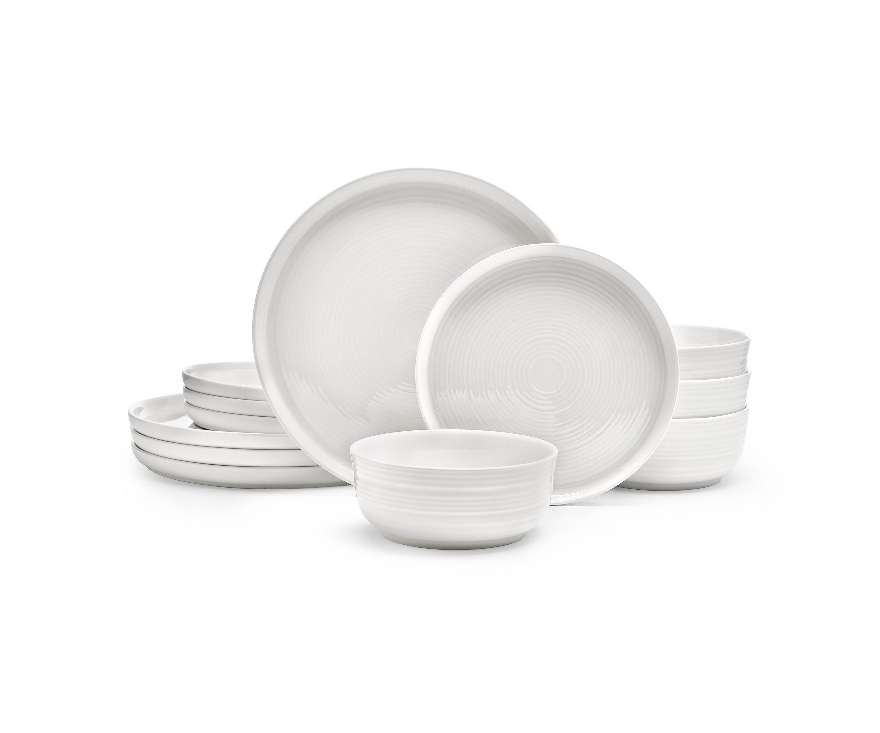 Callie Bone China Lightweight Chip Resistant 12 Piece Dinnerware Set, Service for 4, White