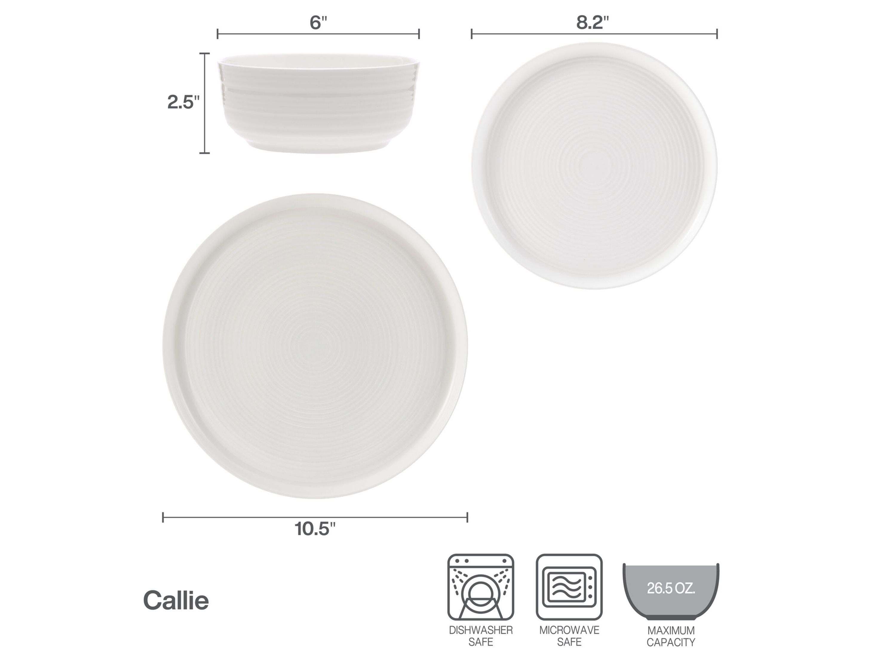 Callie Bone China Lightweight Chip Resistant 12 Piece Dinnerware Set, Service for 4, White