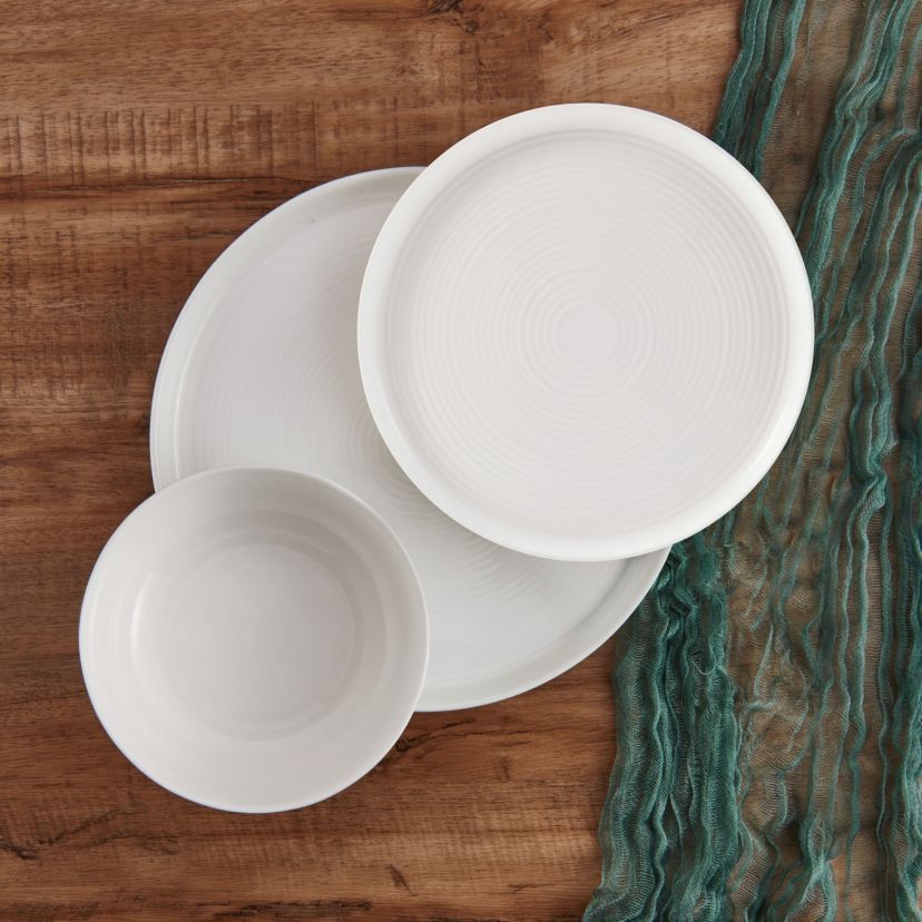 Callie Bone China Lightweight Chip Resistant 12 Piece Dinnerware Set, Service for 4, White