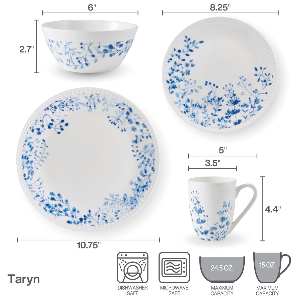Taryn Bone China 16 Piece Dinnerware Set, Service For 4