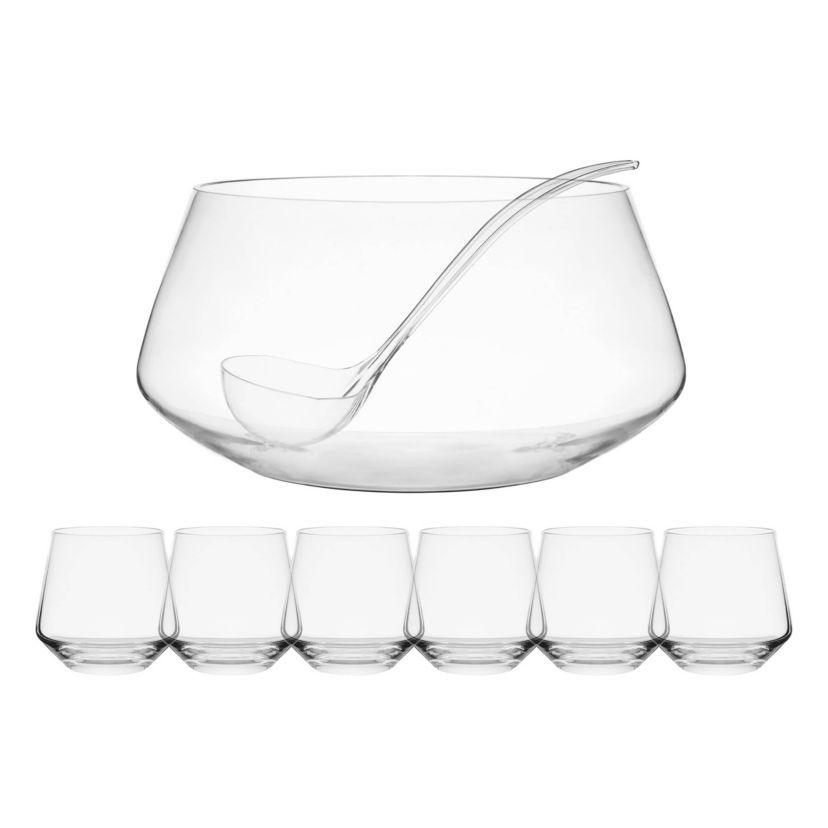 Mikasa Akimbo 8 Piece Punch Bowl Set with Acrylic Ladle, 11-Quart