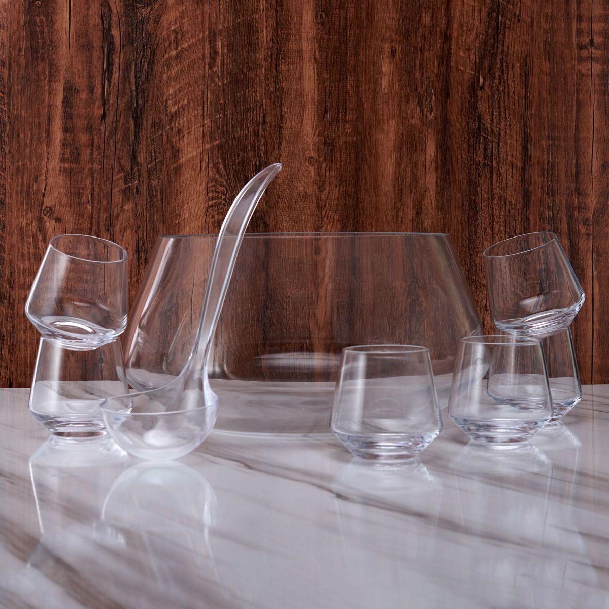 Mikasa Akimbo 8 Piece Punch Bowl Set with Acrylic Ladle, 11-Quart