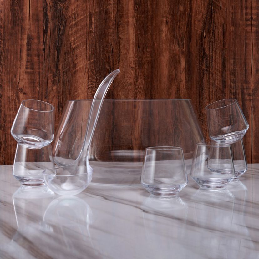 Mikasa Akimbo 8 Piece Punch Bowl Set with Acrylic Ladle, 11-Quart