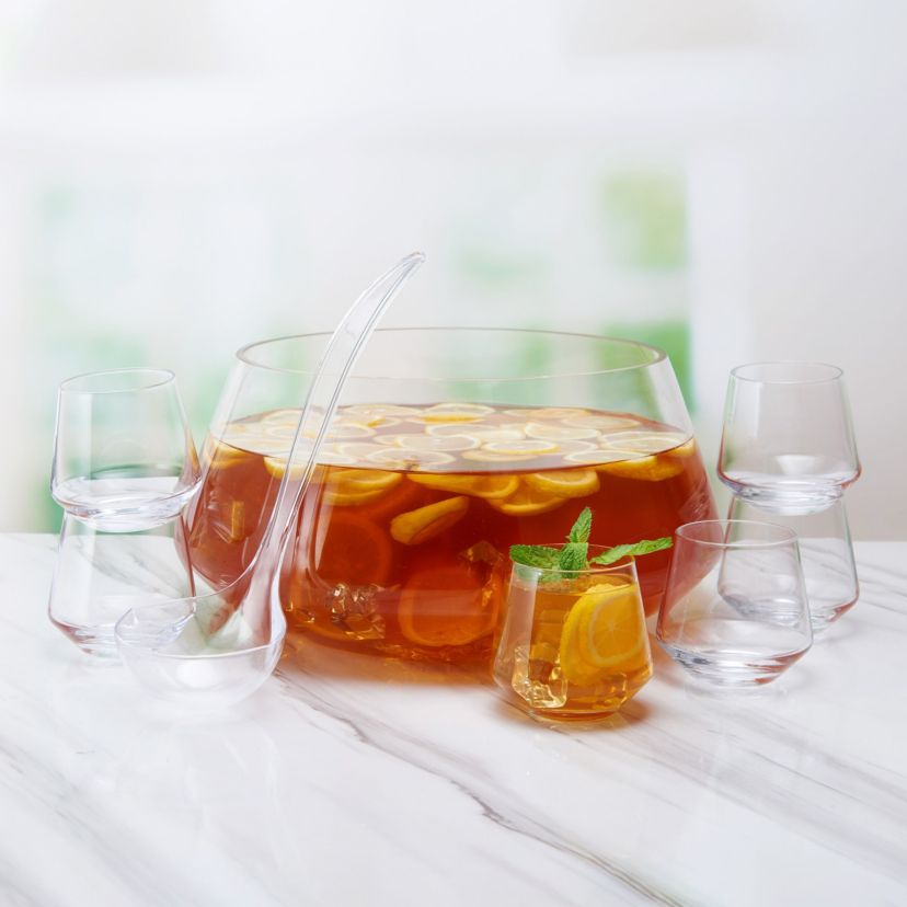 Mikasa Akimbo 8 Piece Punch Bowl Set with Acrylic Ladle, 11-Quart