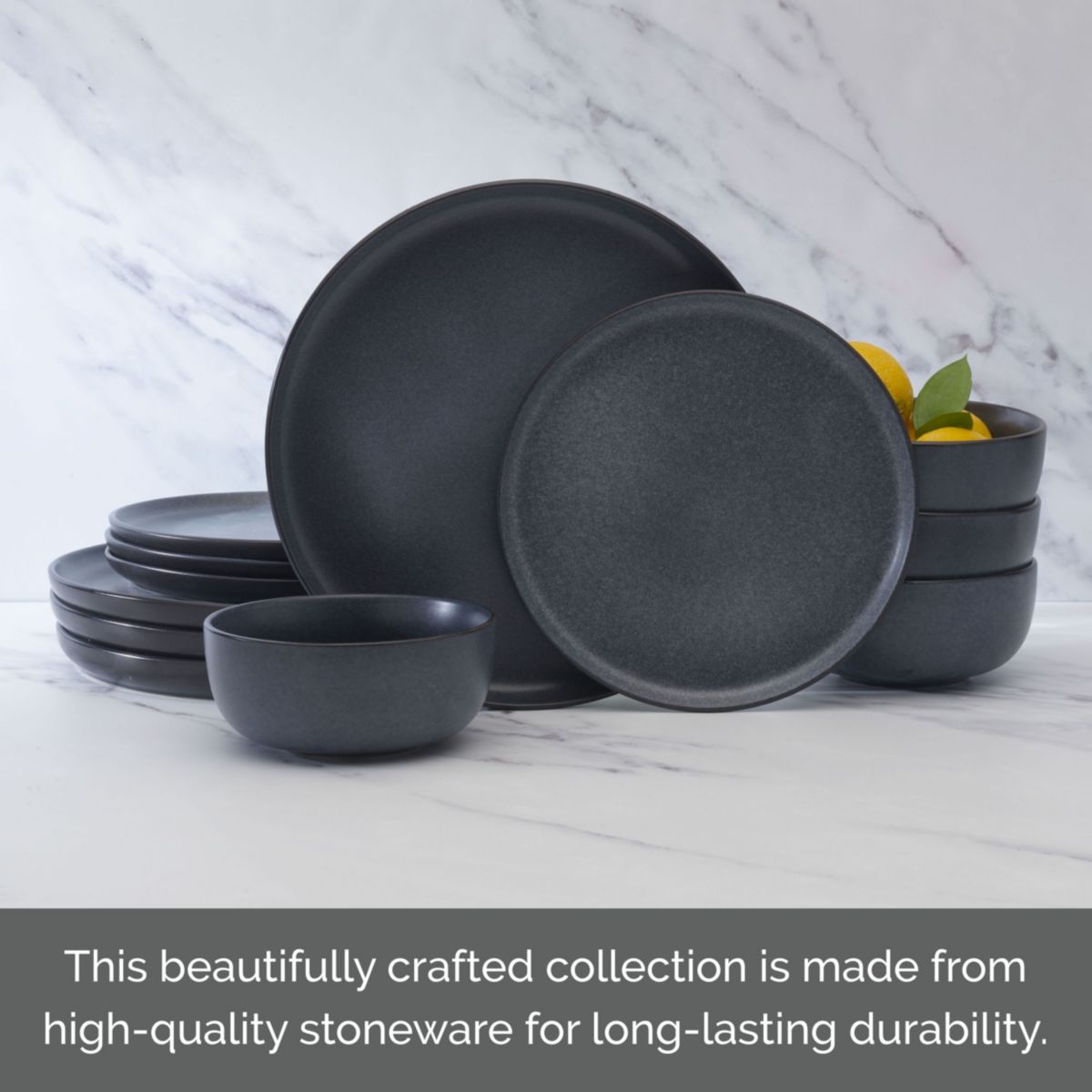 Mayer 12 Piece Dinnerware Set, Service for 4, Gray