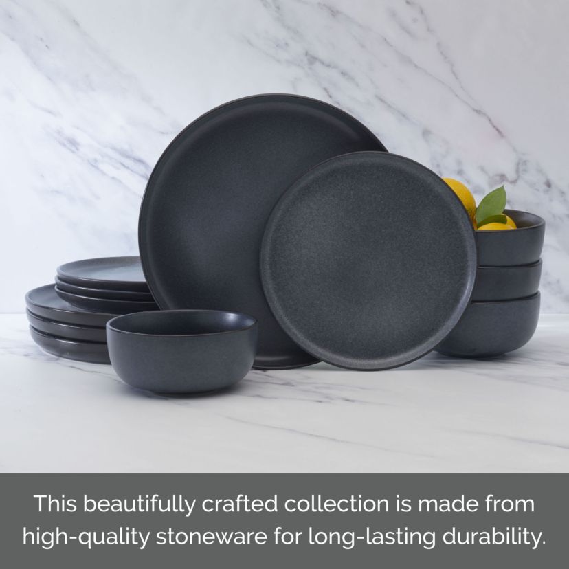 Mayer 12 Piece Dinnerware Set, Service for 4, Gray