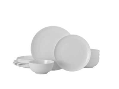 Mikasa Kyler Bone China Lightweight Chip Resistant 12 Piece Dinnerware Set, Service For 4 ,White