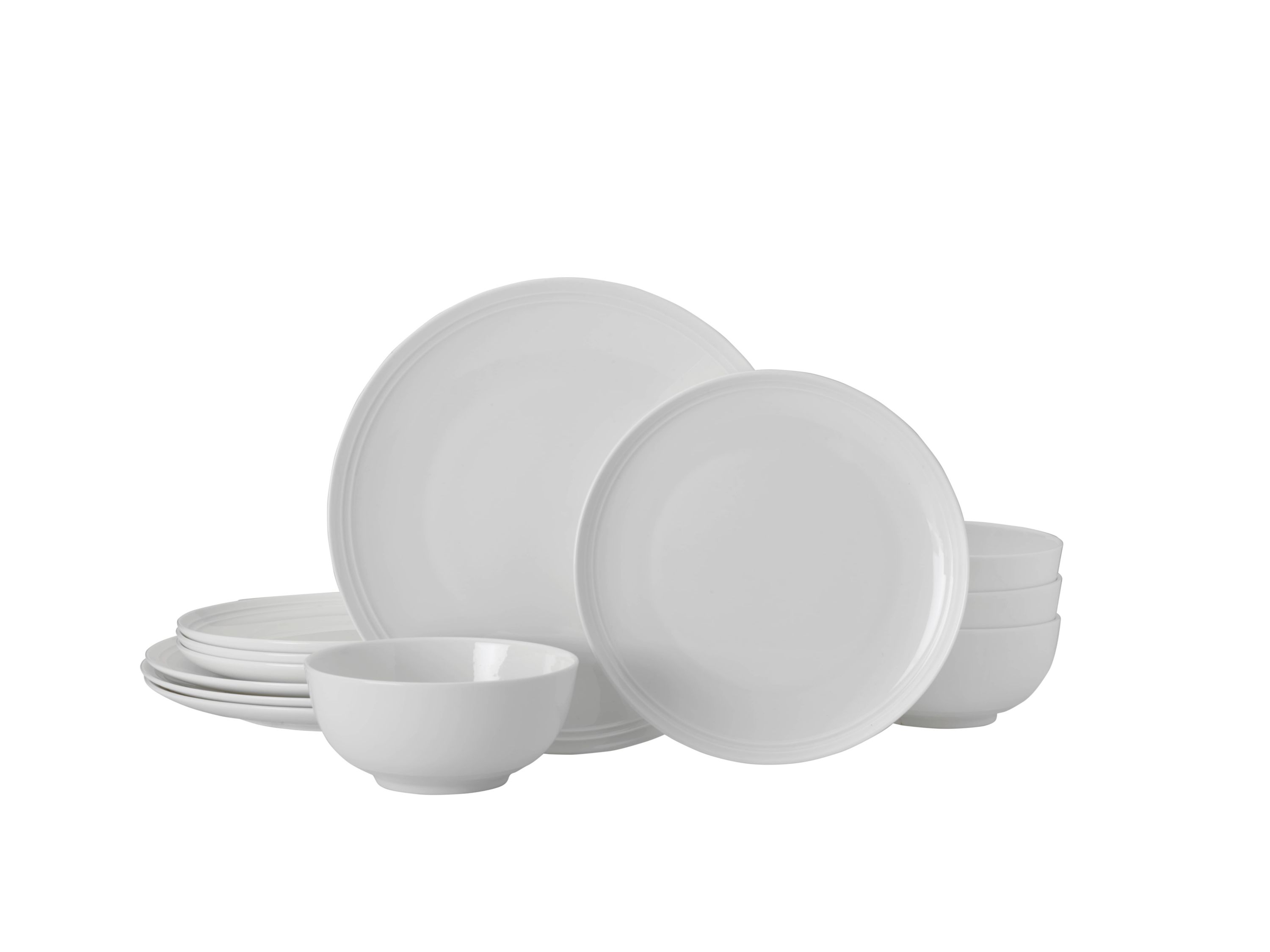 Kyler Bone China Lightweight Chip Resistant 12 Piece Dinnerware Set, Service For 4 ,White