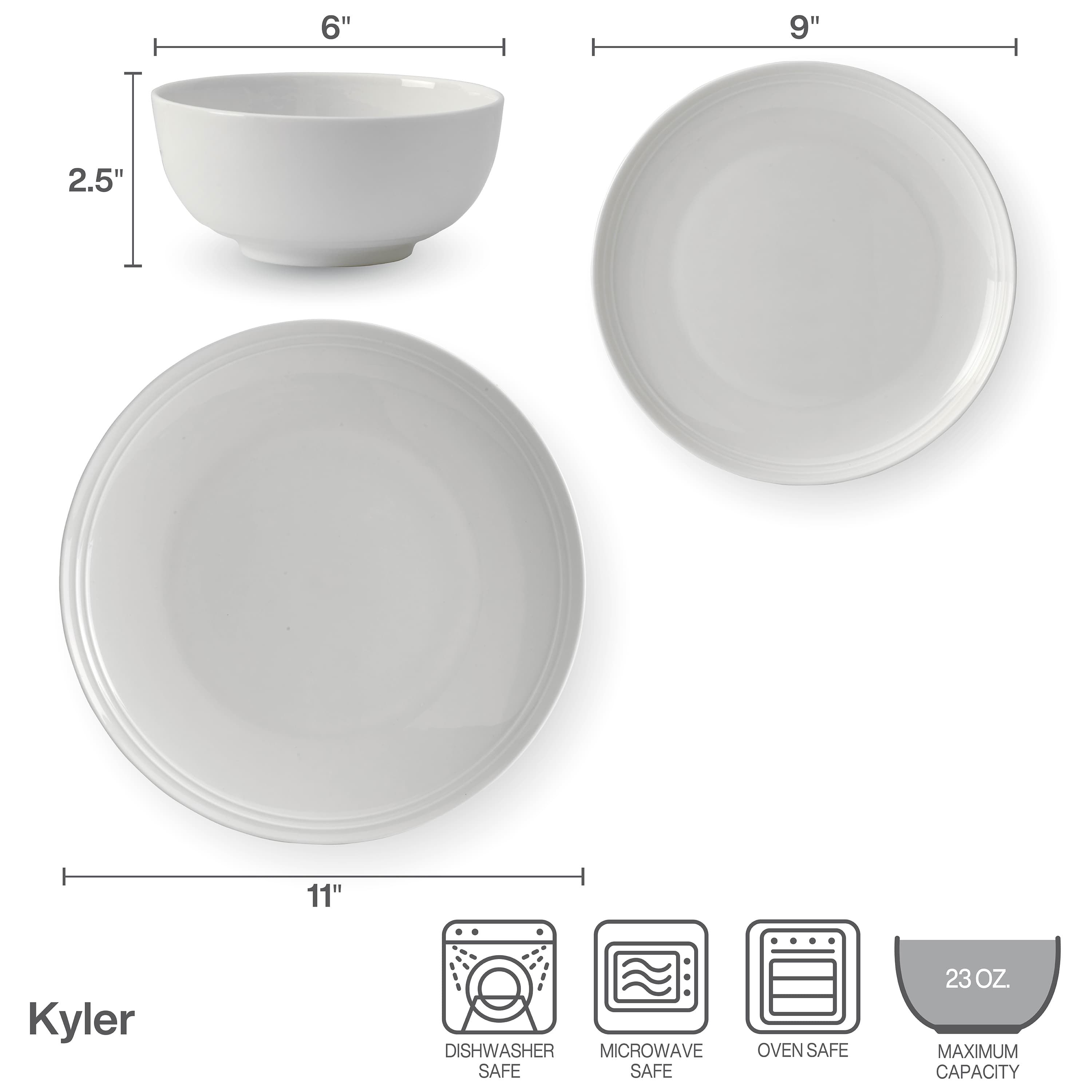 Kyler Bone China Lightweight Chip Resistant 12 Piece Dinnerware Set, Service For 4 ,White
