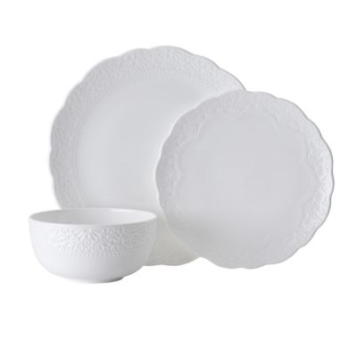 Mikasa Abigail Bone China Lightweight Chip Resistant 12 Piece Dinnerware Set, Service for 4, White
