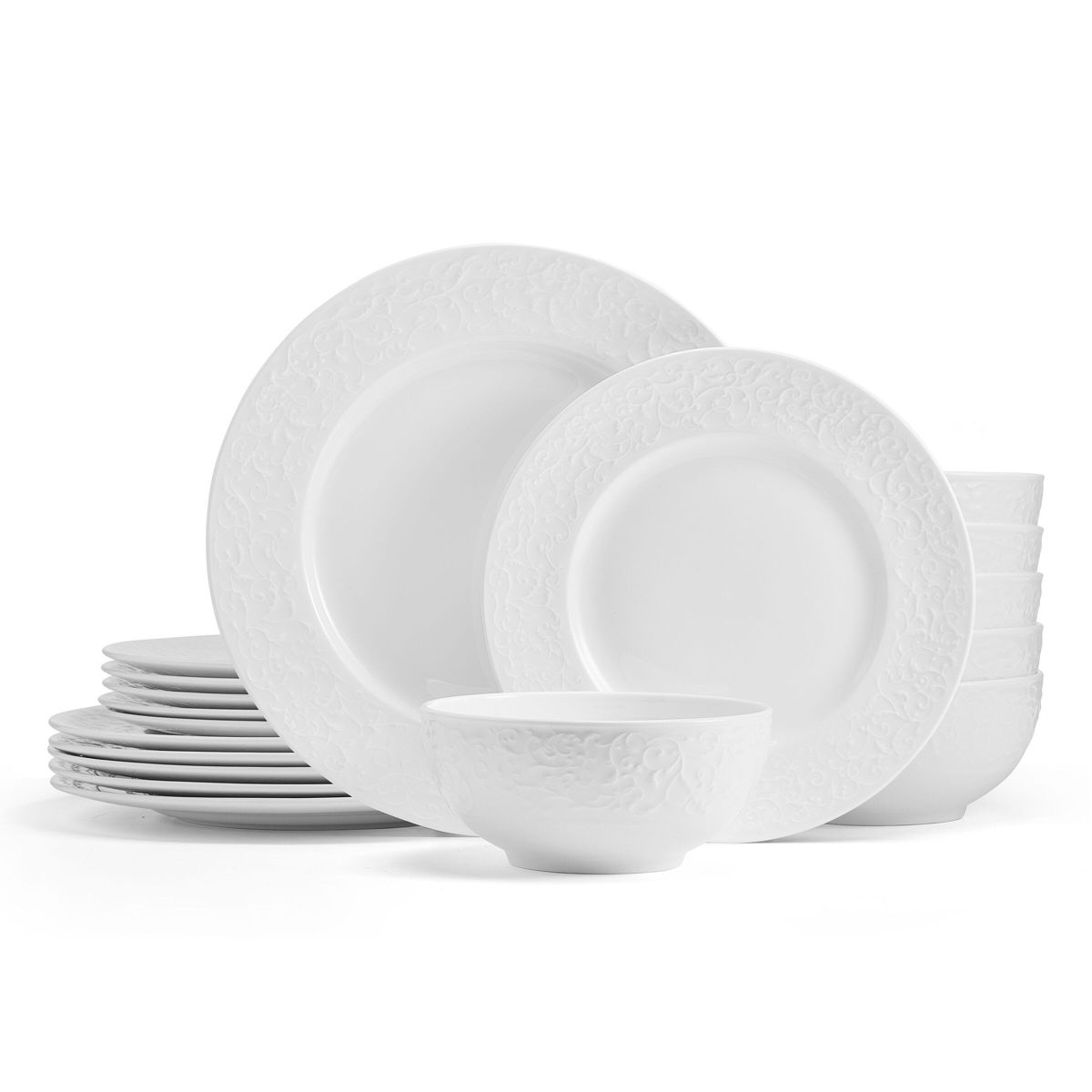 Parchment White Bone China 18 Piece Dinnerware Set, Service for 6