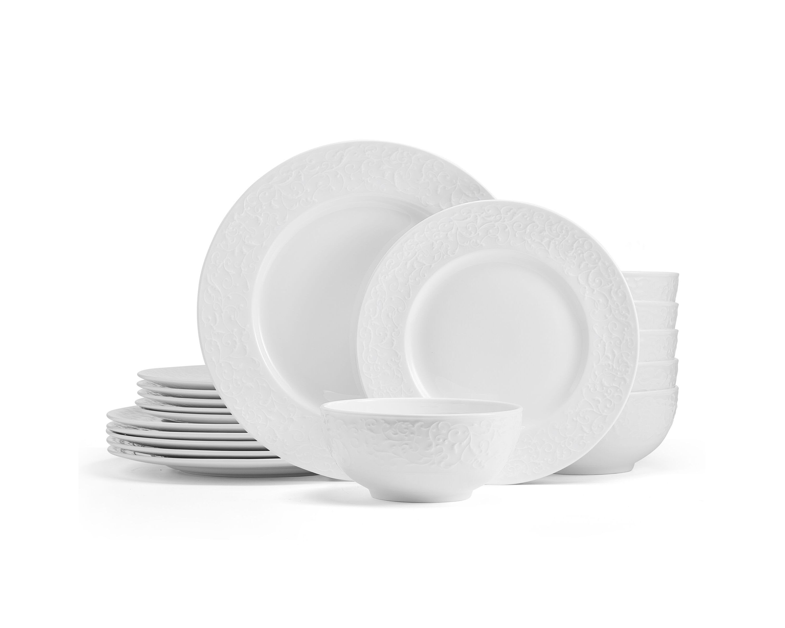 Parchment White Bone China 18 Piece Dinnerware Set, Service for 6