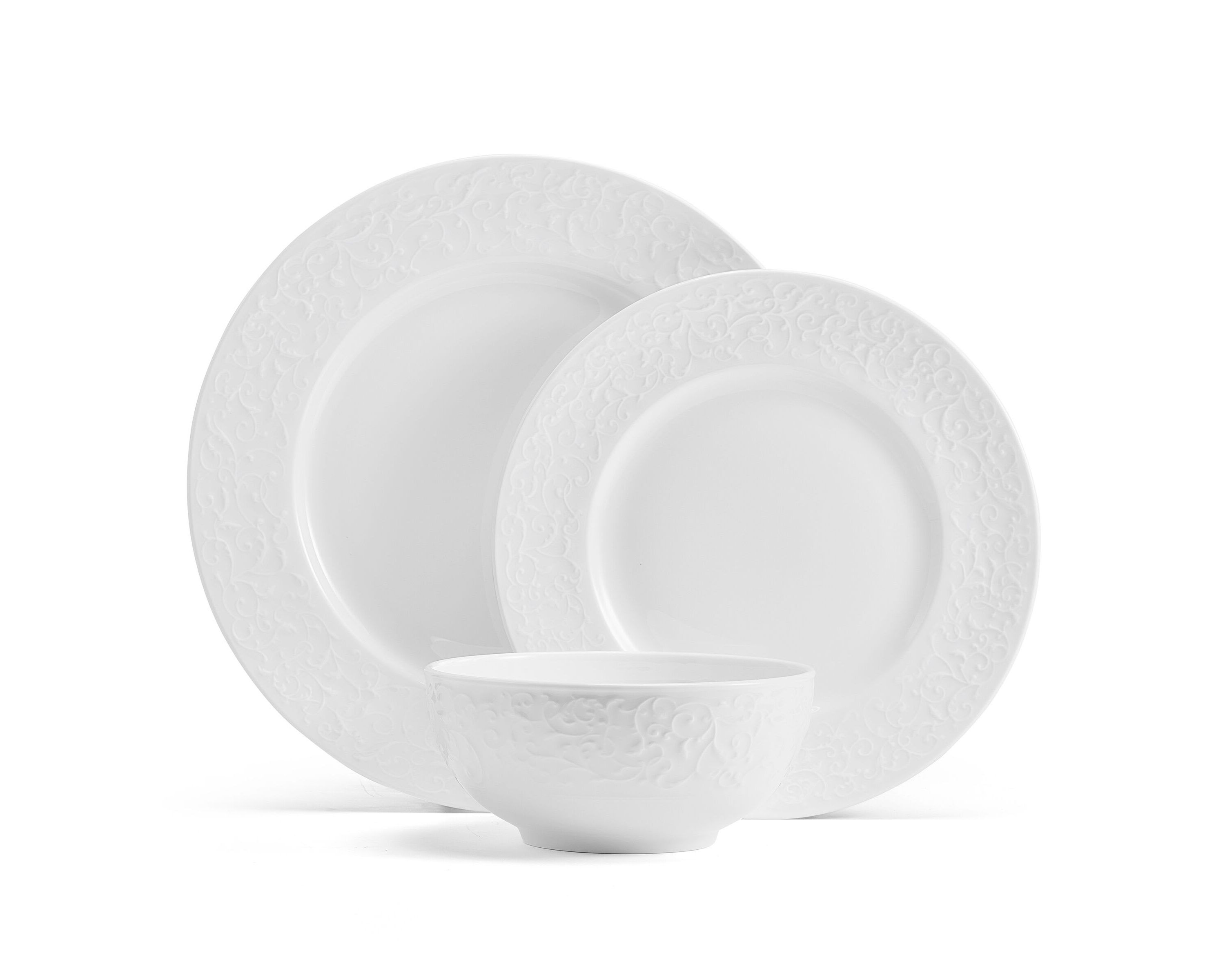 Parchment White Bone China 18 Piece Dinnerware Set, Service for 6