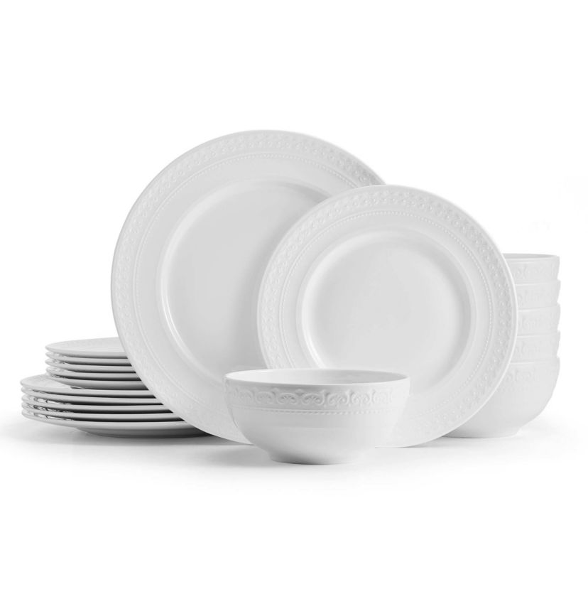 Crown White Chip Resistant 18 Piece Dinnerware Set, Service for 6