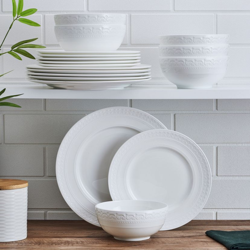 Crown White Chip Resistant 18 Piece Dinnerware Set, Service for 6