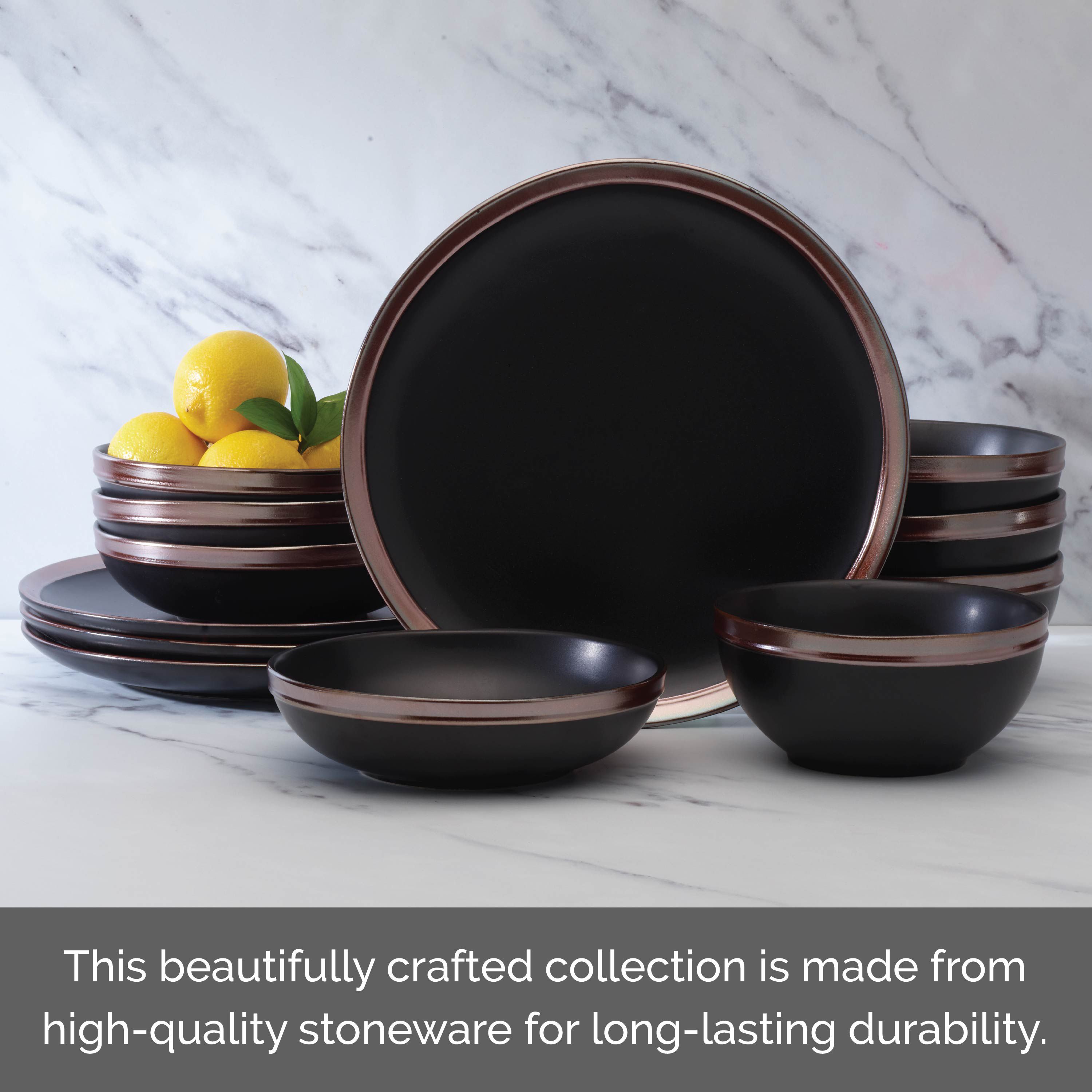 Miller 12 Piece Dinnerware Set, Service for 4, Black