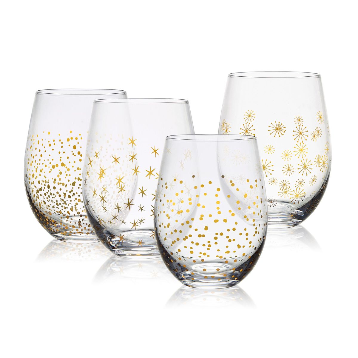 Mikasa Party Stemless Wine Set of 4, 18 Ounce, Gold/Silver