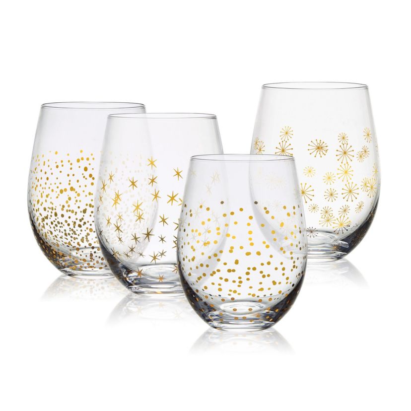 Mikasa Party Stemless Wine Set of 4, 18 Ounce, Gold/Silver