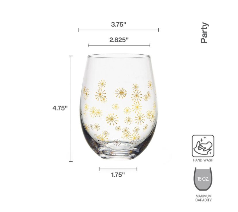 Mikasa Party Stemless Wine Set of 4, 18 Ounce, Gold/Silver