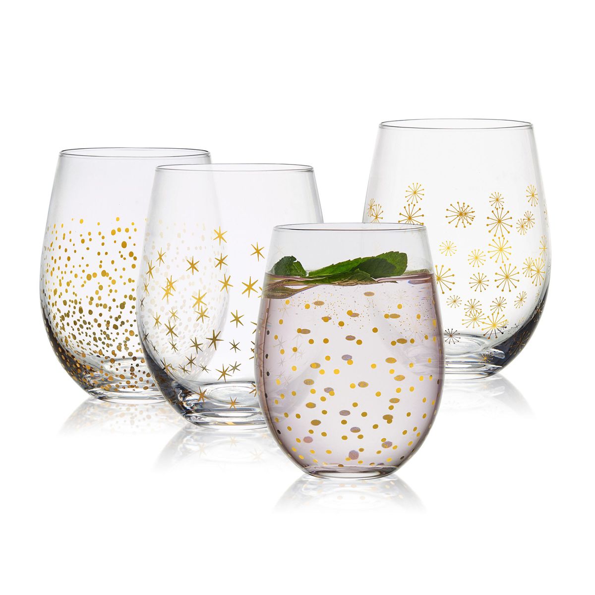 Mikasa Party Stemless Wine Set of 4, 18 Ounce, Gold/Silver
