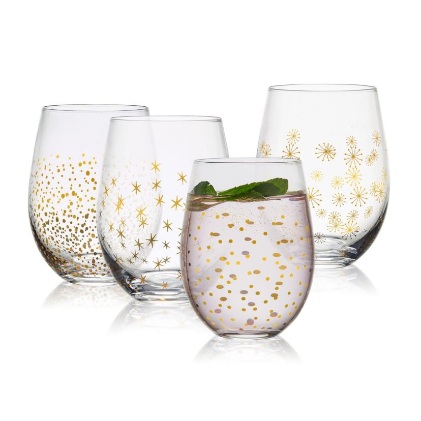 Mikasa Party Stemless Wine Set of 4, 18 Ounce, Gold/Silver