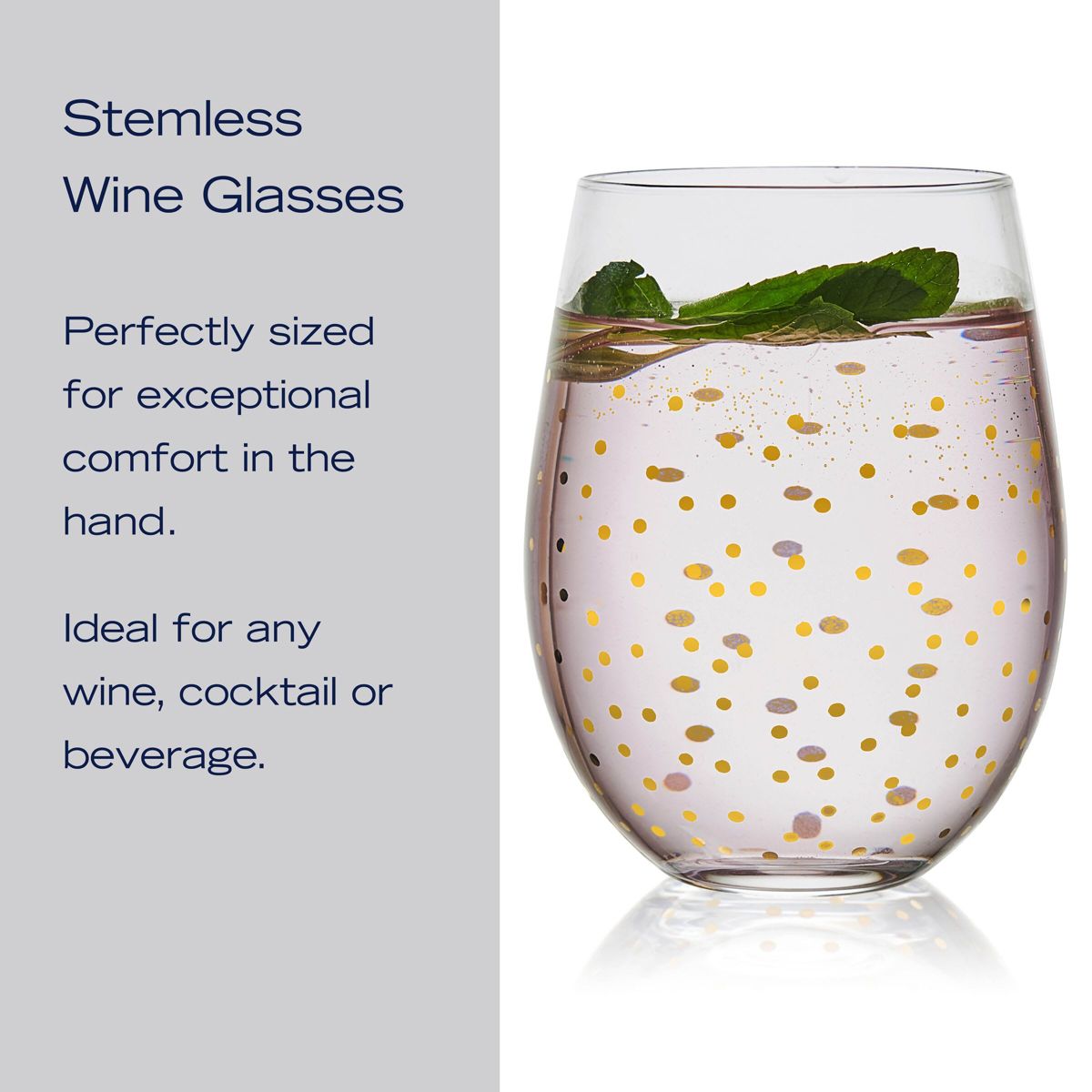 Mikasa Party Stemless Wine Set of 4, 18 Ounce, Gold/Silver