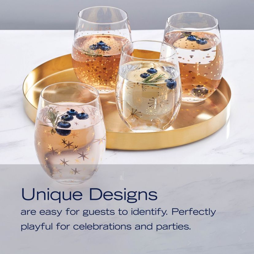 Mikasa Party Stemless Wine Set of 4, 18 Ounce, Gold/Silver